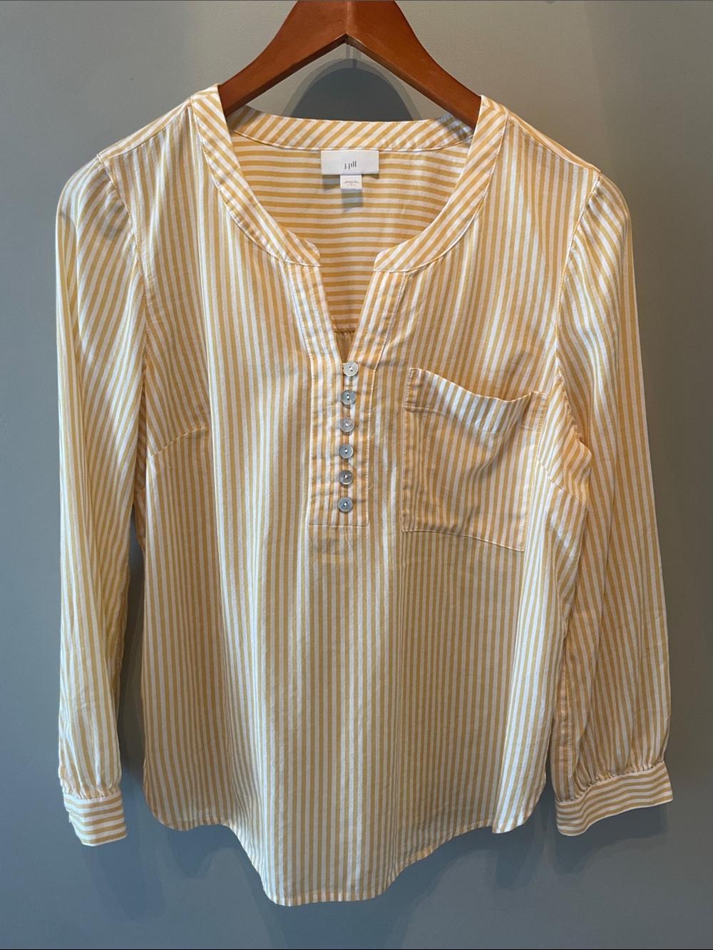 J. Jill Petites Yellow and White Striped Shirt Size SP